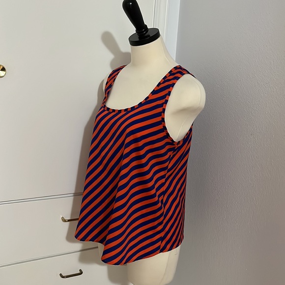 Foreign Exchange Blue and Orange Diagonal Stripe Blouse with Back Zipper Sz Med - Picture 3 of 9